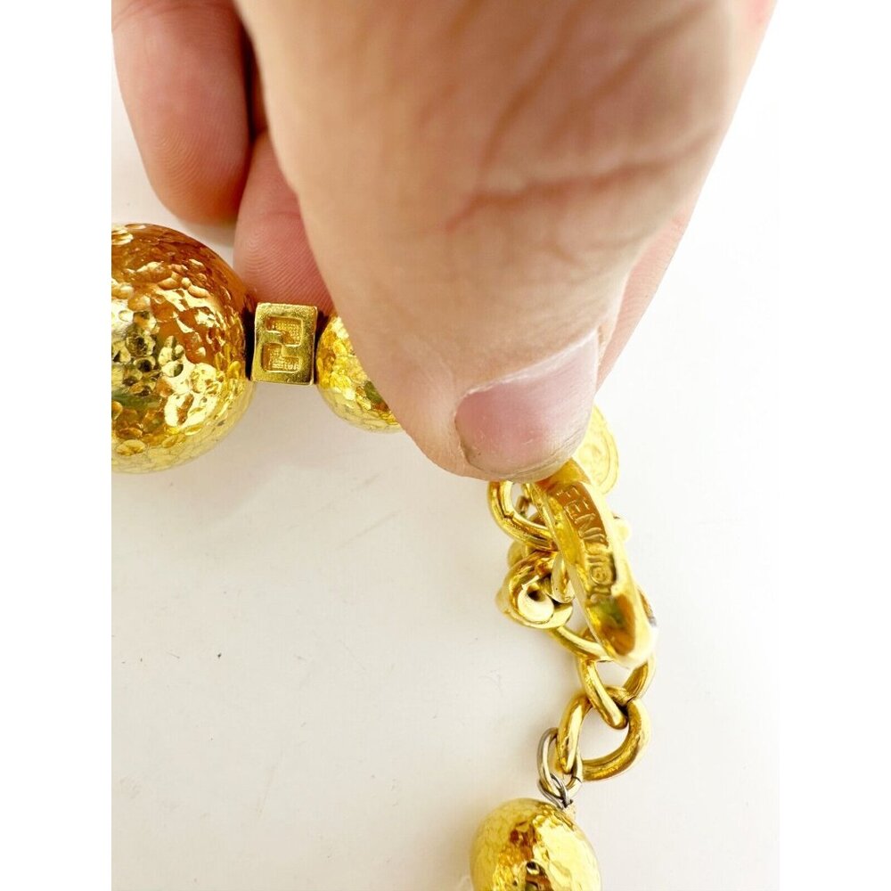 Fendi Vintage Italy Gold Plated Metal FF Logo Bead Collar‎ Necklace Adjustable - Picture 6 of 8